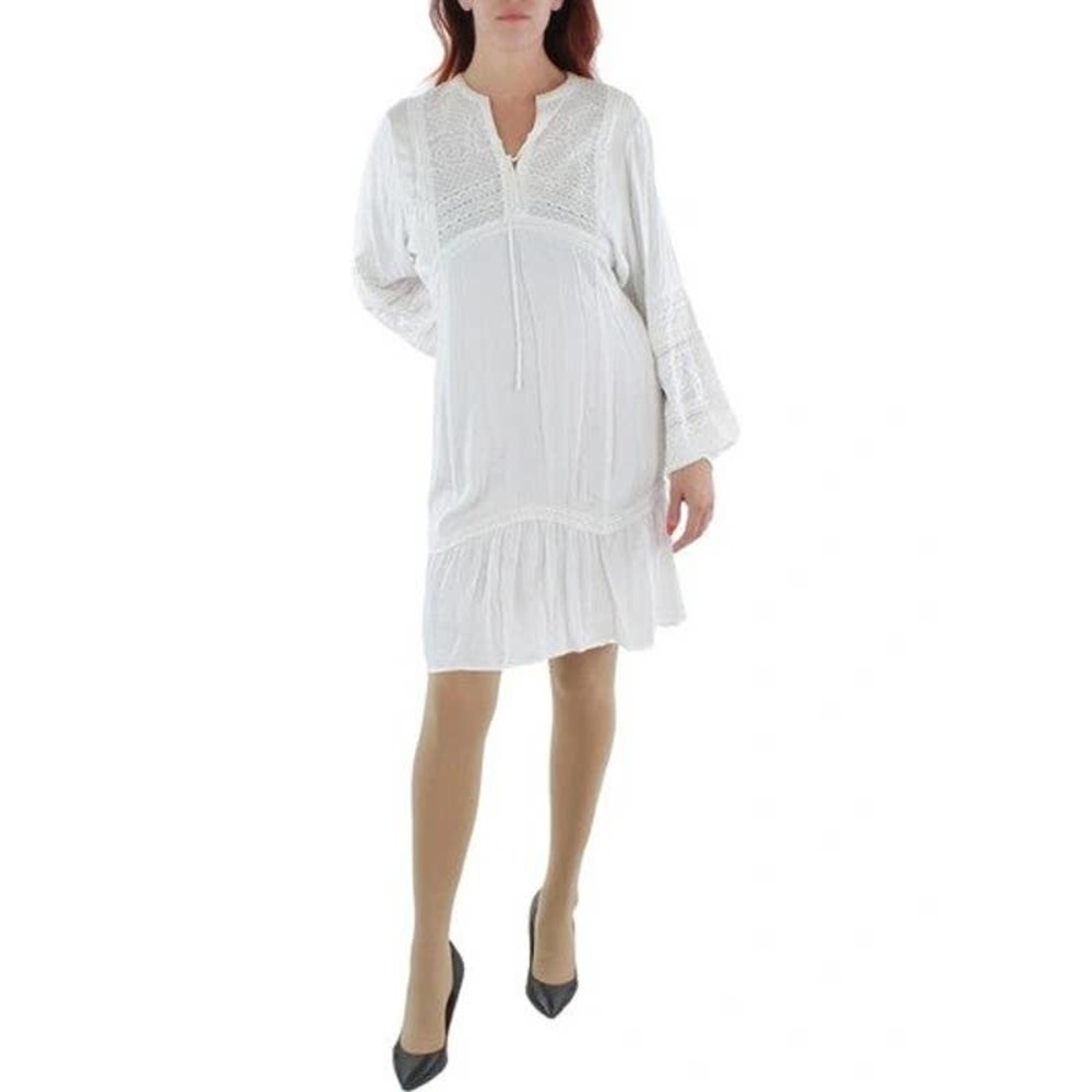 Belldini White Eyelet Casual Summer Mini Dress Long Sleeve Size L NWT